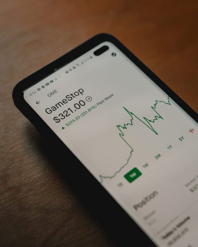 phone screen that displays the gamestop stock