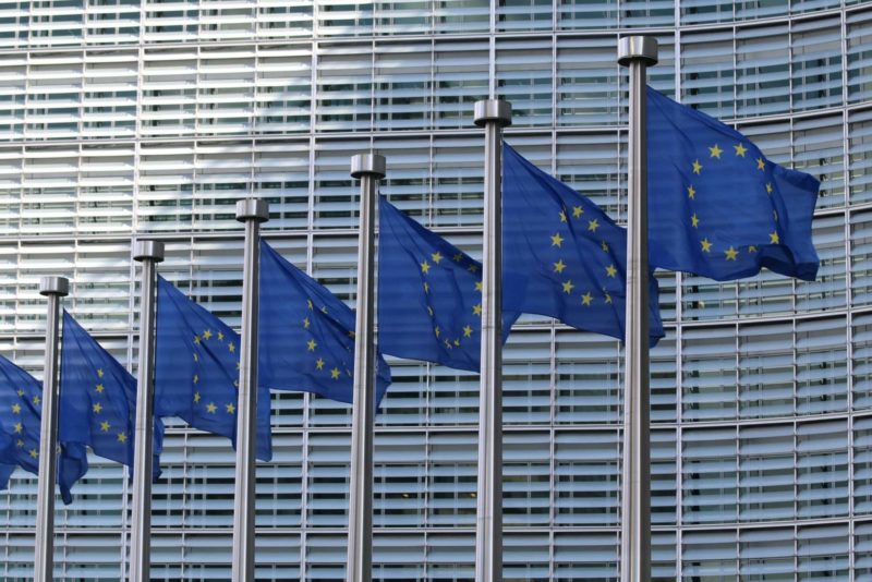 EU flags waving in the wind
